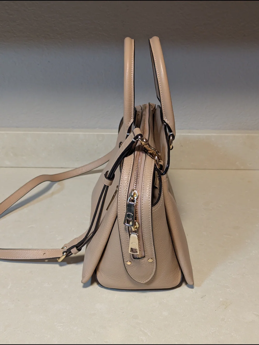 Coach Beachwood/Gold Pebble Leather Dome Satchel -